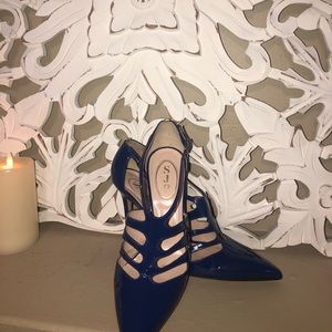 Royal Blue Patent Leather Ankle Strap Pointy Toe